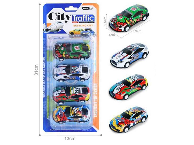 Pull Back Light Alloy/Iron Cars 4pcs