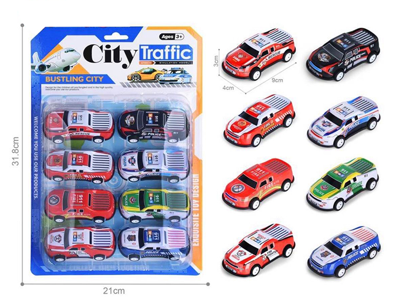 Pull Back Light Alloy/Iron Cars 8pcs