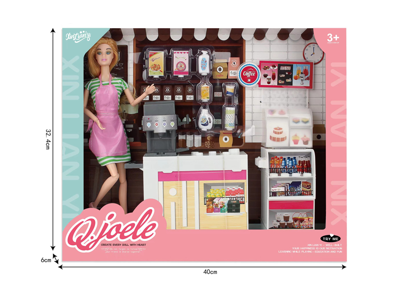 11.5 Inch Joint Doll Coffee Shop Set
