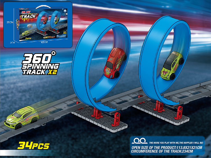 3D DIY Building Blocks High Speed Track With Pull Back Cars 34pcs