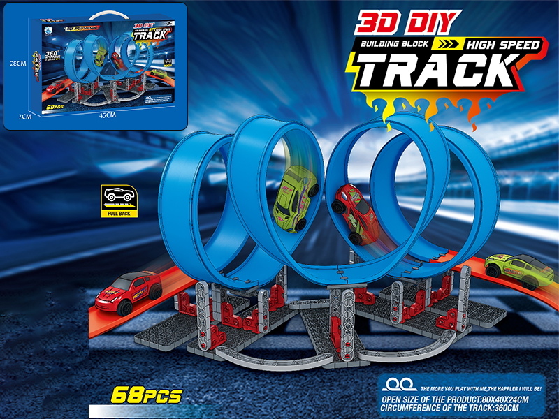 3D DIY Building Blocks High Speed Track With Pull Back Cars 68pcs