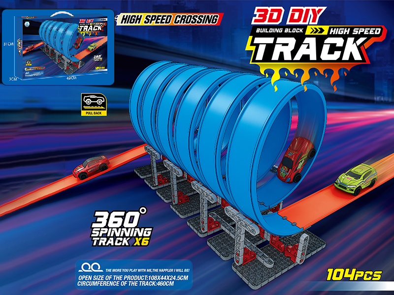 3D DIY Building Blocks High Speed Track With Pull Back Cars 104pcs