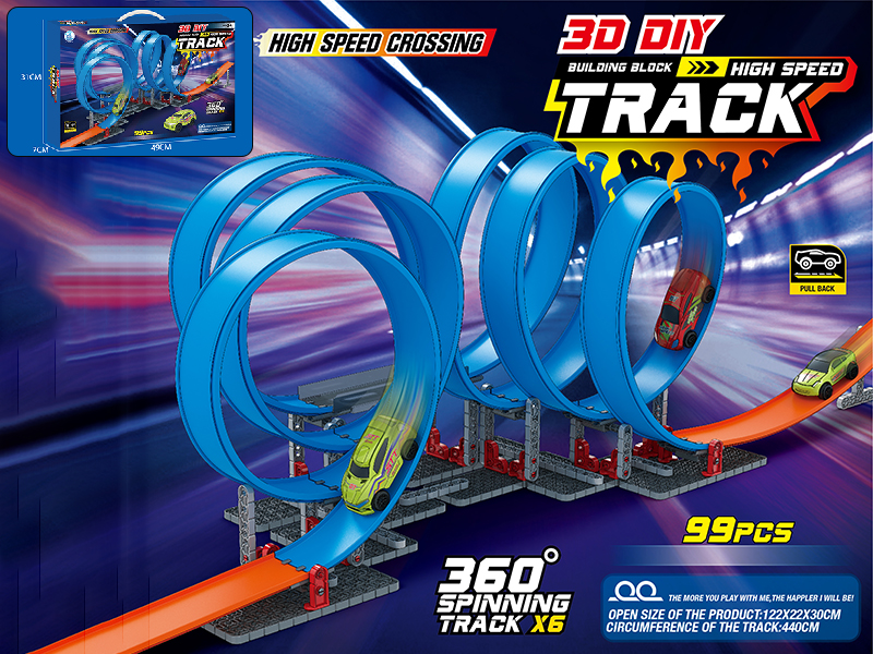 3D DIY Building Blocks High Speed Track With Pull Back Cars 99pcs