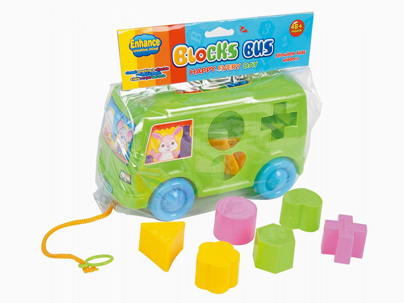 Shape Matching Building Block Bus Pull Toy 6pcs