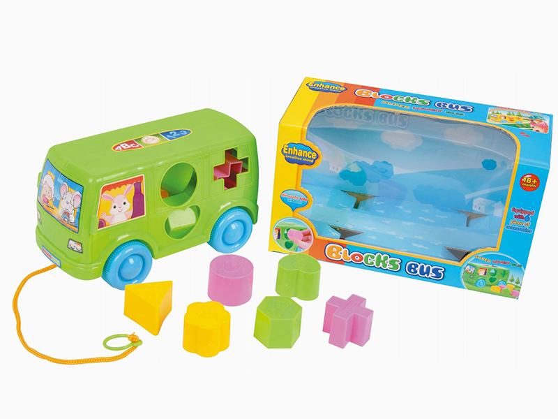 Shape Matching Building Block Bus Pull Toy 6pcs