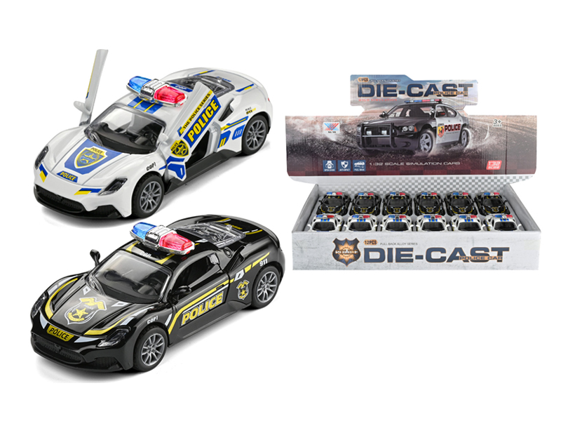 12Pcs 1:32 Alloy Pull Back Maserati Police Car