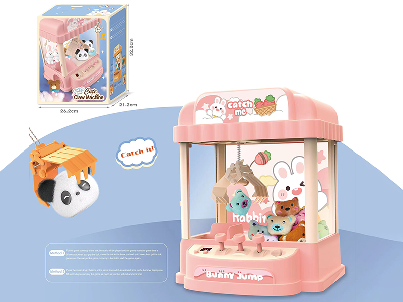 Cute Claw Machine With Lights(5 Plush Dolls,5 Balls,1 USB Cable, 8 Coins)Rabbit Style