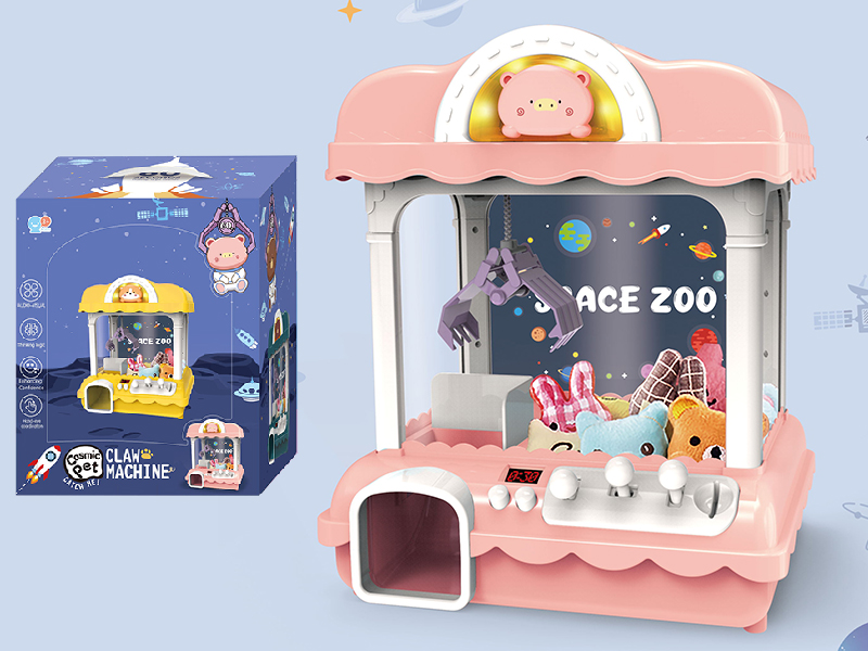 Animal Series Claw Machine With Music And Light(5 Plush Dolls,5 Balls,1 USB Cable, 8 Coins)Pig