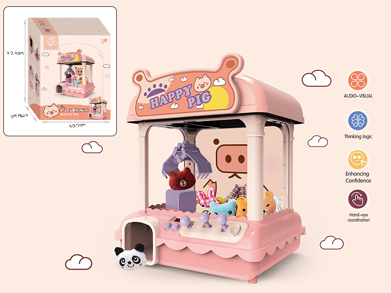Happy Pig Claw Machine(5 Plush Dolls,5 Balls,1 USB Cable, 8 Coins)