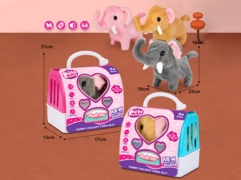 Electric Walking Plush Elephant + Pet Cage