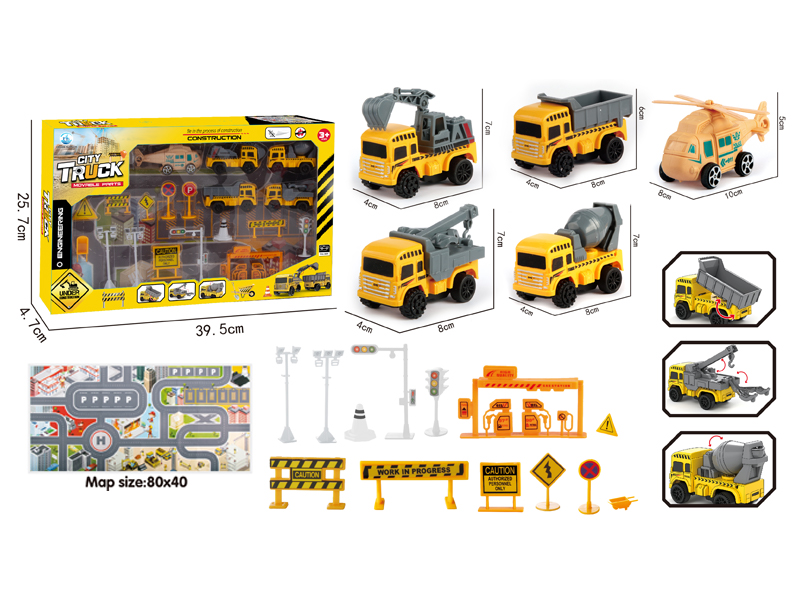Pull Back Engineering Vehicle Toy Set