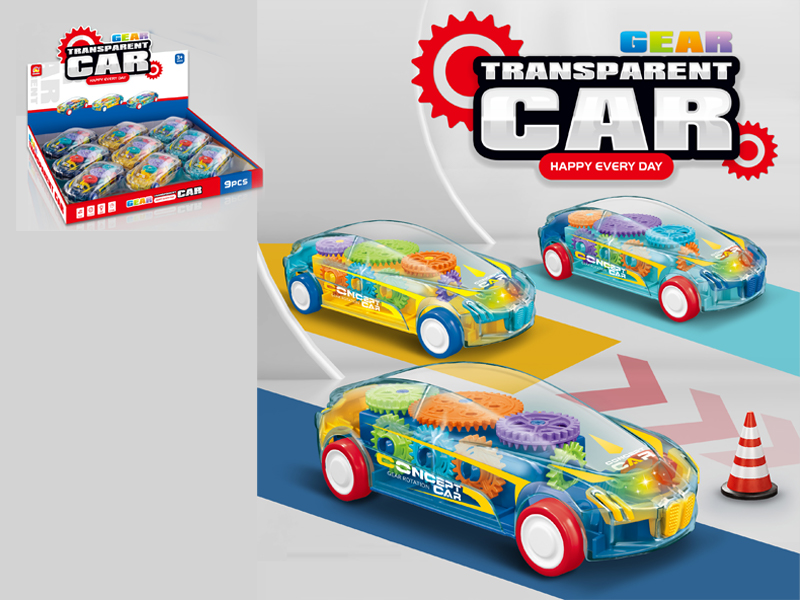 9Pcs Friction Geared Transparent Car With Light