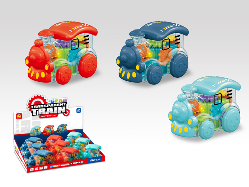9Pcs Friction Geared Transparent Train With Light