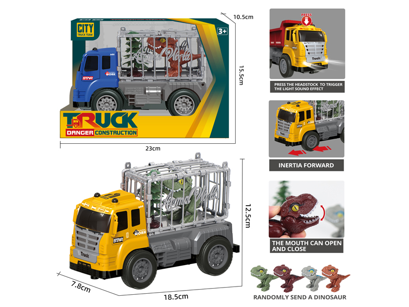 Friction Animal Transportation Engineering Vehicle With Biting Dinosaur+Tree With Sound And Light