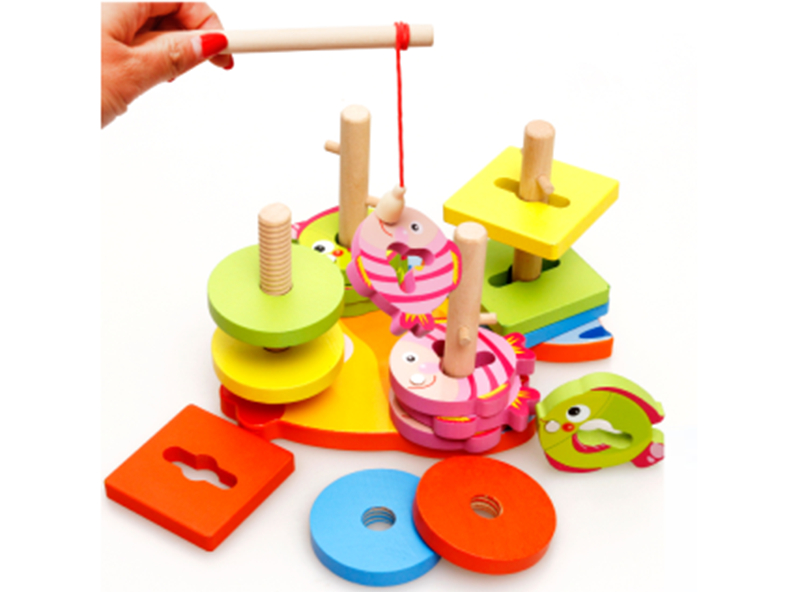 Wooden Fishing & Four Column Shapes Matching Toys
