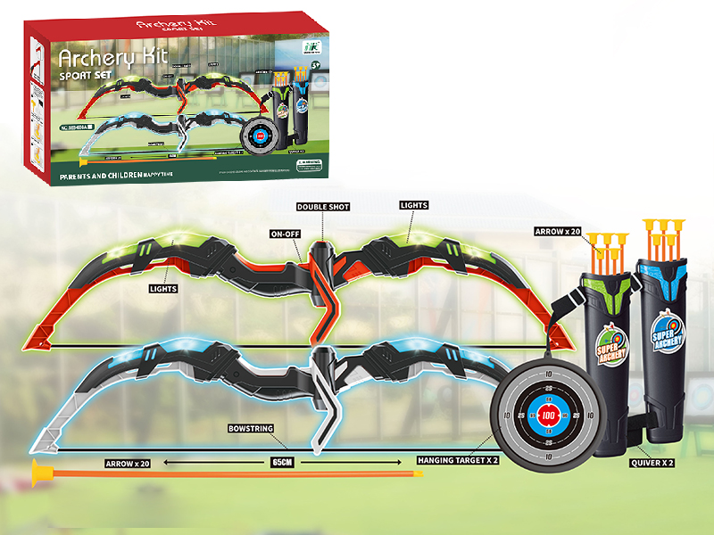 Archery Kit Sports Set(2 Bow With Lights + 20 Arrows + 2 Quivers + 2 Targets)