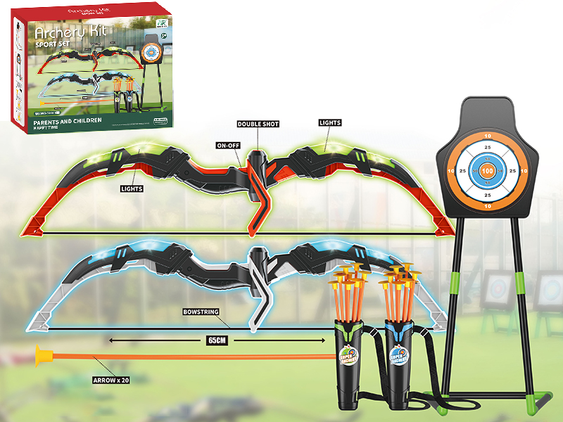 Archery Kit Sports Set(2 Bow With Lights + 20 Arrows + 2 Quivers + 2 Targets)