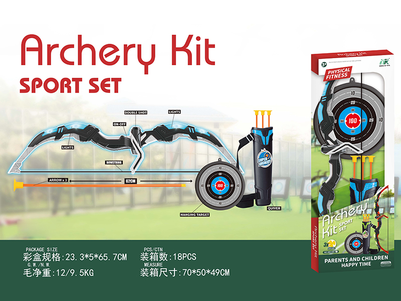 Archery Kit Sports Set(Bow With Lights + 3 Arrow + Quiver + Target (Blue/White)