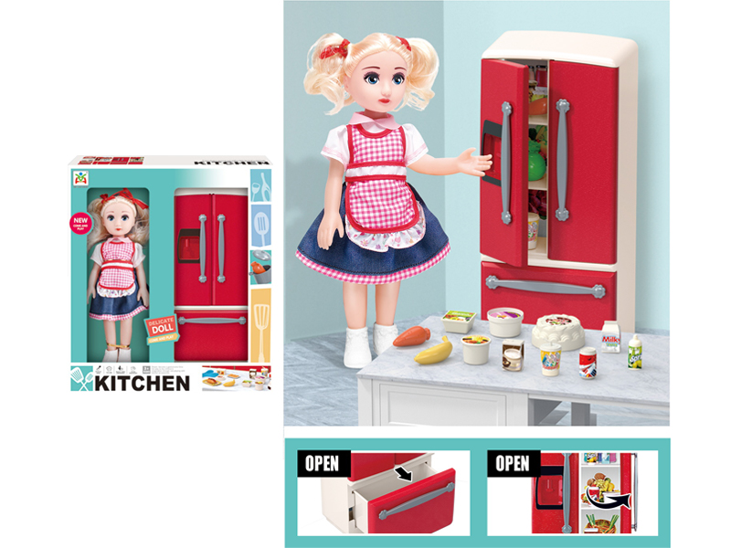 Kitchen Refrigerator Toy Set With Doll