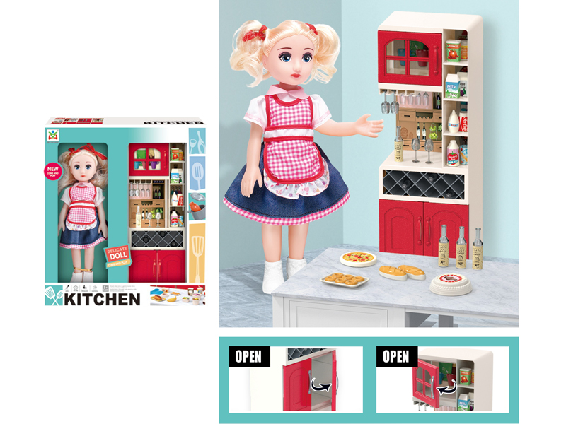 Kitchen Wine Cabinet Toy Set With Doll