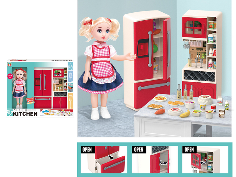 Refrigerator Wine Cabinet Toy Set With Doll