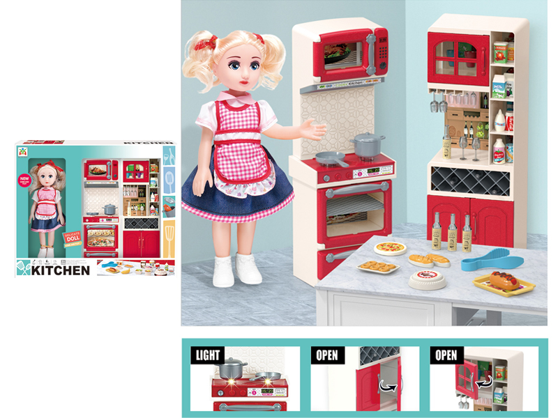 Stove And Wine Cabinet Toy Set With Doll