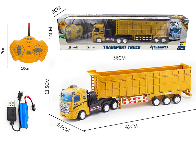 1:32 27Mhz 4-Channel Remote Control  Engineering Transport Truck With Light(Included  Batteries)