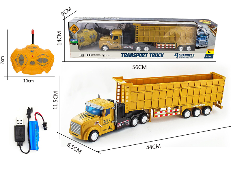 1:32 27Mhz 4-Channel Remote Control  Engineering Transport Truck With Light(Included  Batteries)