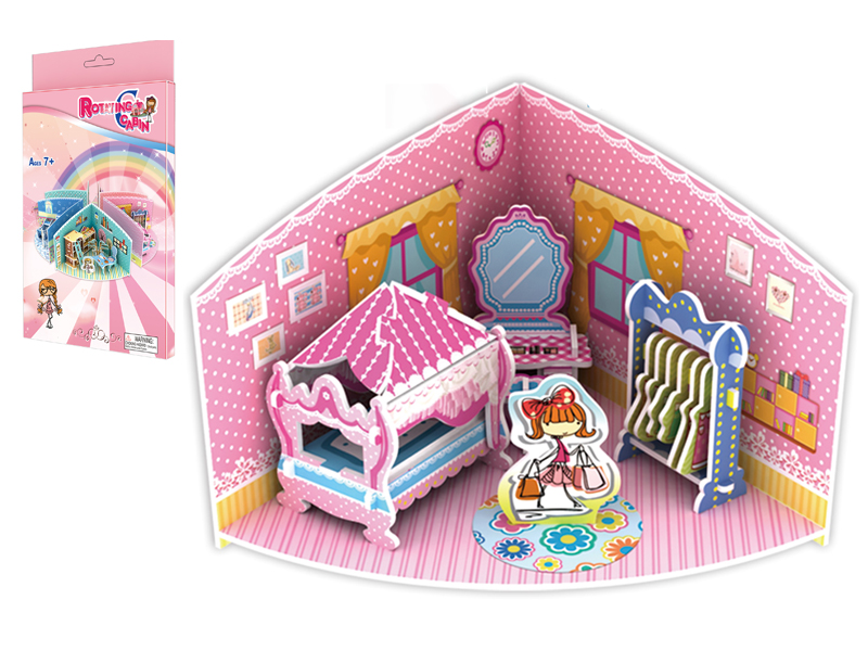25Pcs 3D Puzzle Rotating Cabin - Bedroom