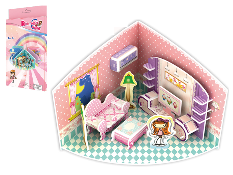 20Pcs 3D Puzzle Rotating Cabin - Living Room