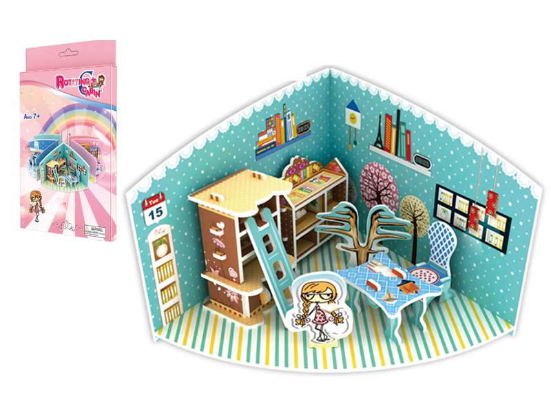 30Pcs 3D Puzzle Rotating Cabin - Children'S Room