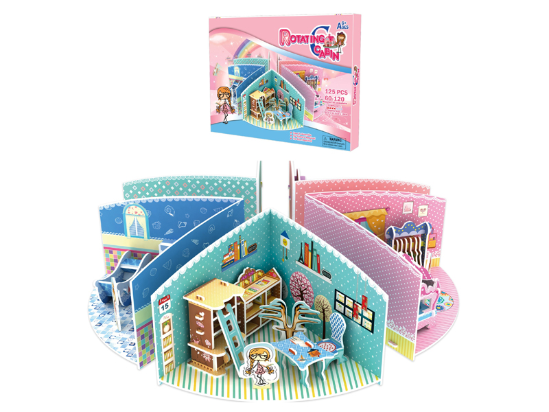 125Pcs 3D Puzzle Rotating Cabin