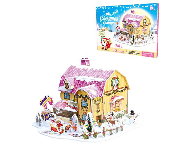 34Pcs 3D Puzzle Candy Christmas Cabin