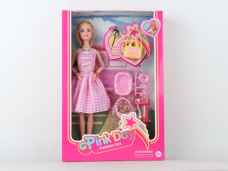 11 Inch Solid Body 11 Joint Doll Wearing A Necklace, Bracelet, With Handbag, Pet Cat Rack, Food Basin, Cat Nest