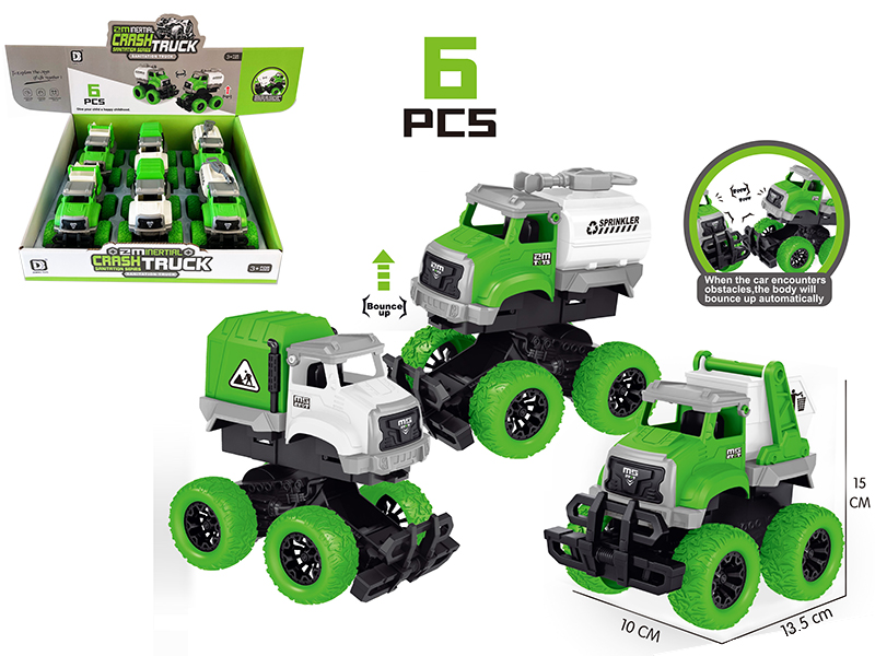 Friction Crash Sanitation Trucks 6pcs