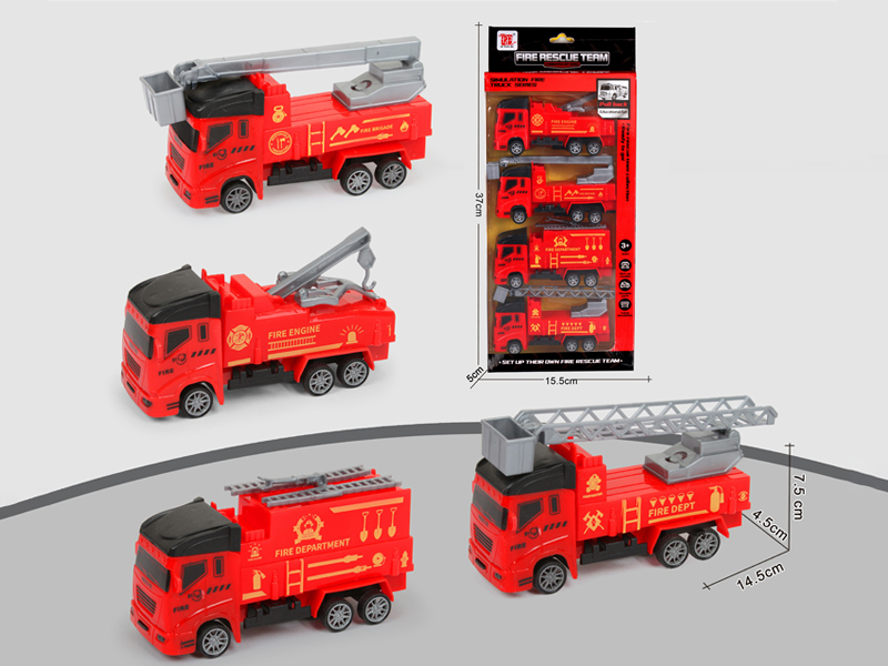 4Pcs Pull Back Fire Engine