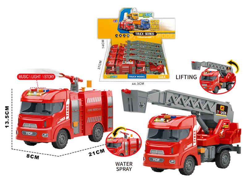 8PCS Friction Fire Engine With Light And Music