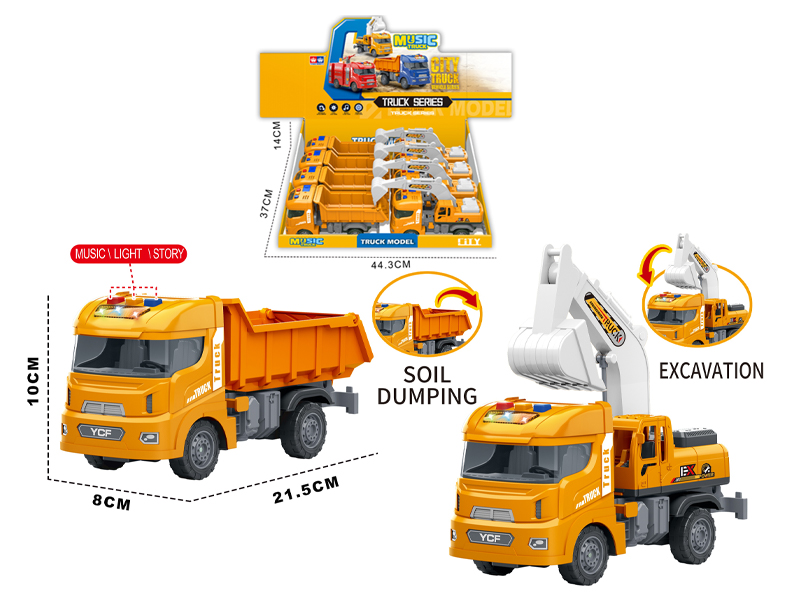 8PCS Friction Engineering Vehicle  With Light And Music