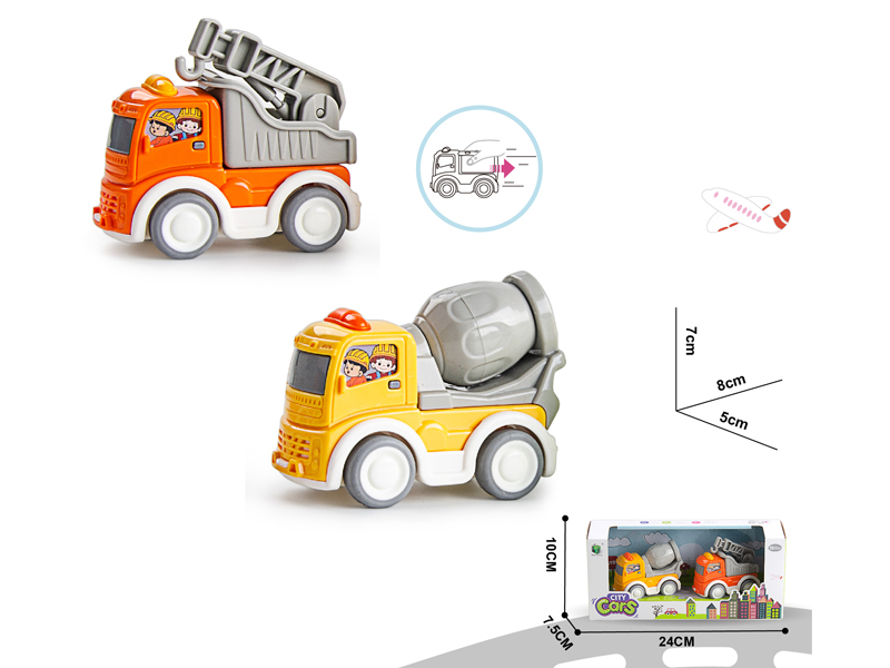 Pull Back Engineering Vehicle (Crane+Mixer Truck)
