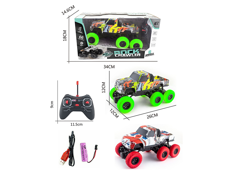 1:16 4-Channel 27Mhz Remote Control 6 Wheels 4WD Climbing Water Transfer Printing Pickup Truck With Light(Included Batteries)