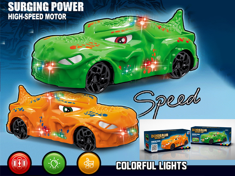 B/O Go And Bump Solid Color Dinosaur Car With Sound And Light