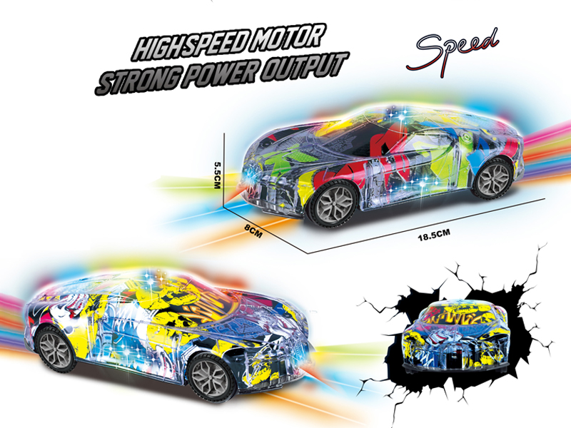 Friction Transparent Shell Graffiti Sports Car With Sound And Light