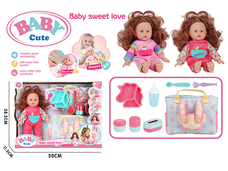 12-Inch Vinyl Stuffed Cotton  Girl Doll Without IC (Unicorn Plate + Fork + Spoon + Feeding-Bottle + 3-Piece Storage Bottle + Multifunction Storage Backpack)