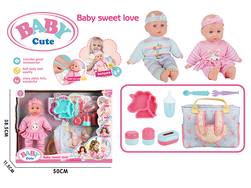 12-Inch Vinyl Stuffed Cotton Baby Doll Without IC (Unicorn Plate + Fork + Spoon + Feeding-Bottle + 3-Piece Storage Bottle + Multifunction Storage Backpack)