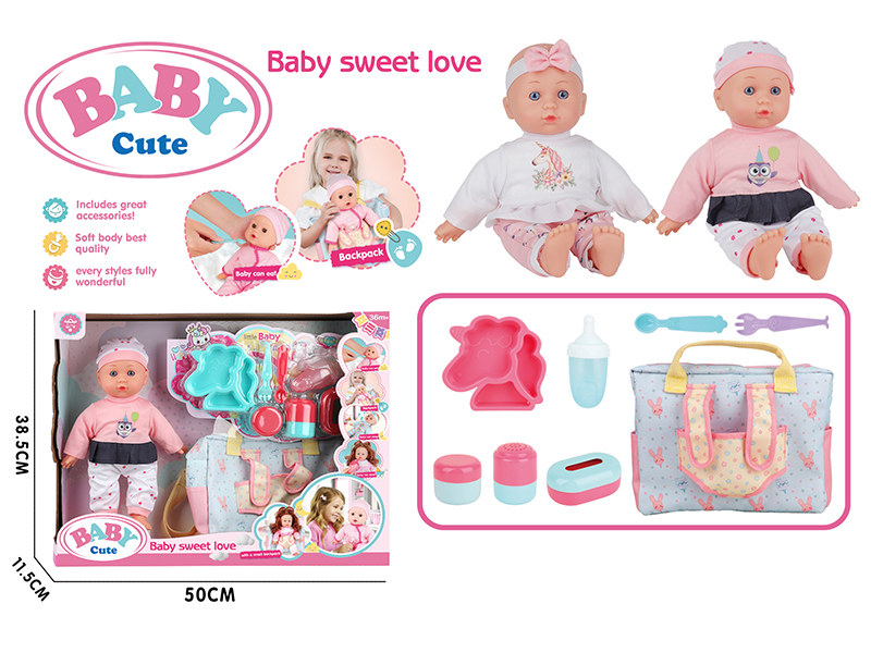 12-Inch Vinyl Stuffed Cotton Baby Doll Without IC (Unicorn Plate + Fork + Spoon + Feeding-Bottle + 3-Piece Storage Bottle + Multifunction Storage Backpack)