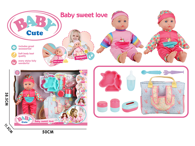 12-Inch Vinyl Stuffed Cotton Baby Doll Without IC (Unicorn Plate + Fork + Spoon + Feeding-Bottle + 3-Piece Storage Bottle + Multifunction Storage Backpack)