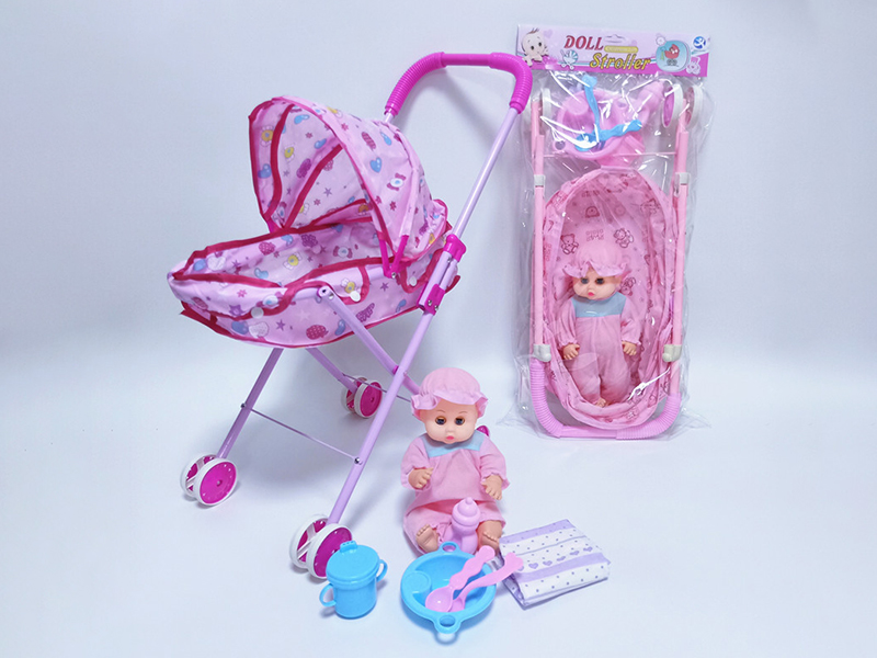 Iron Stroller + Boy Doll + 6pcs Accessories