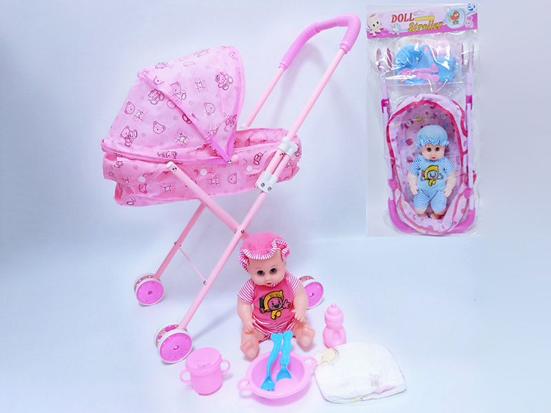 Iron Stroller + Boy Doll + 6pcs Accessories
