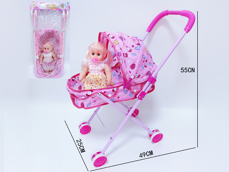 Iron Stroller + Girl Doll With Pacifier (With Crying Sound)