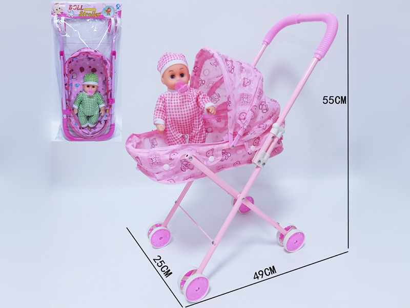 Iron Stroller +Boy Doll With Pacifier (With Crying Sound)